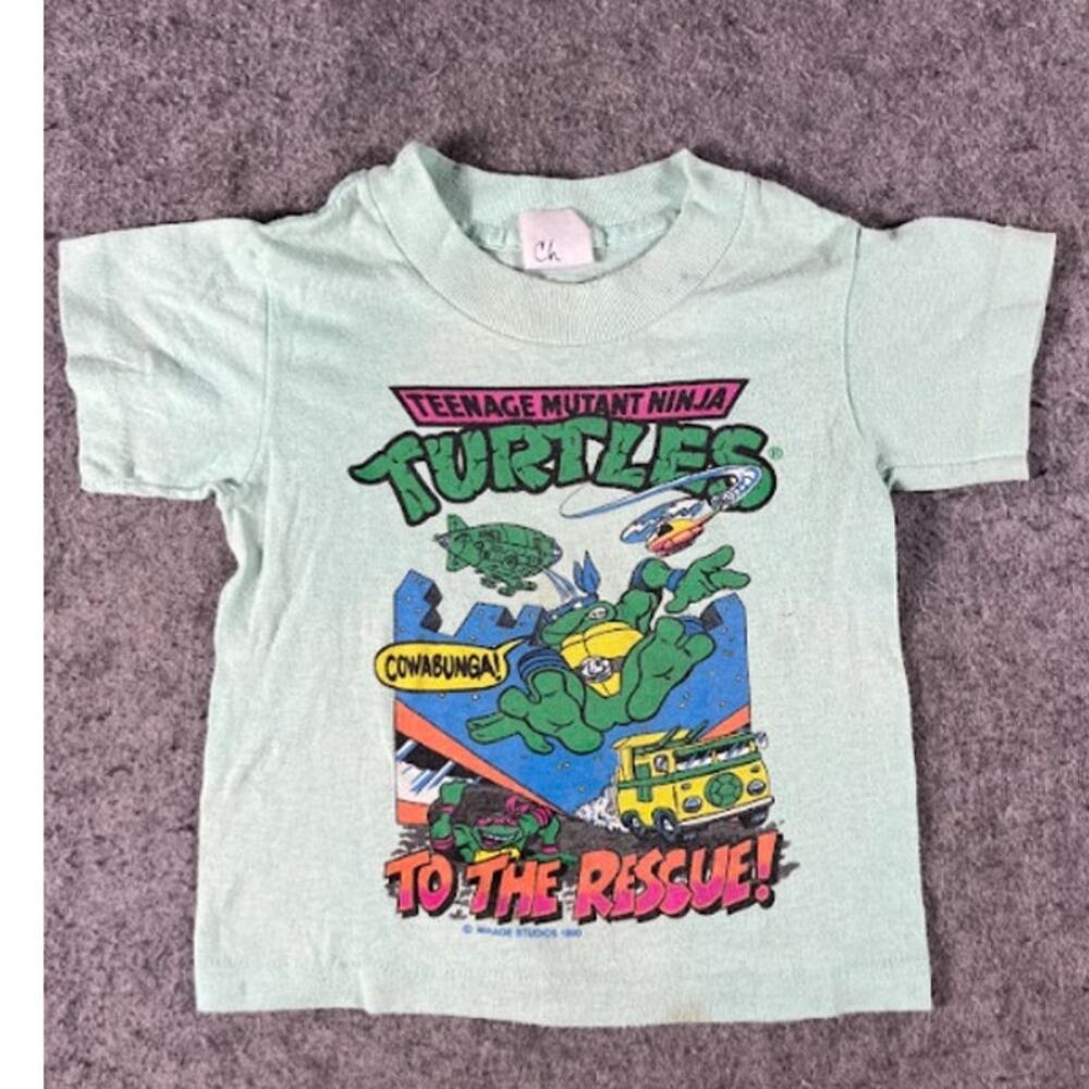 VTG 90s Teenage Mutant Ninja Turtles To The Rescue Tshirt Baby Tee Toddler Small